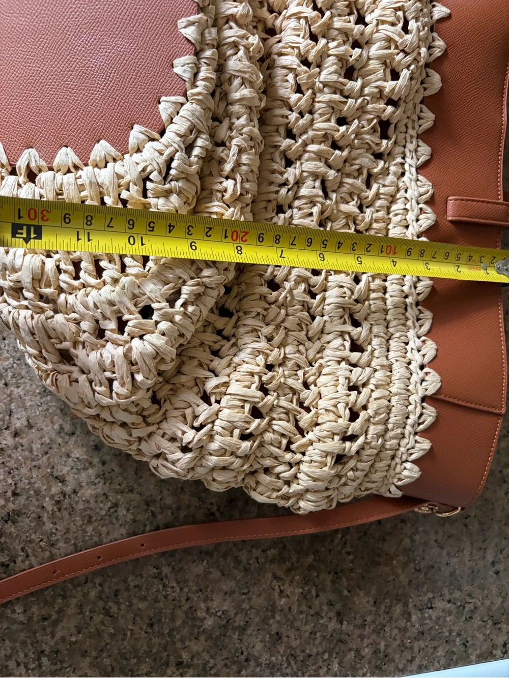 Anthropologie Beige raffia Woven & Brown Leather Tote